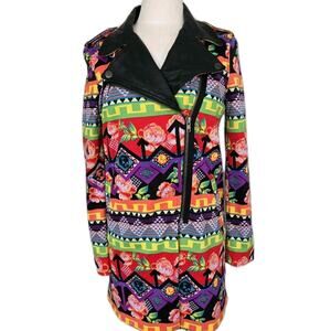 Iron Fist Skulls Floral Punk Colorful Faux Leather Collar Sample Jacket Sz S